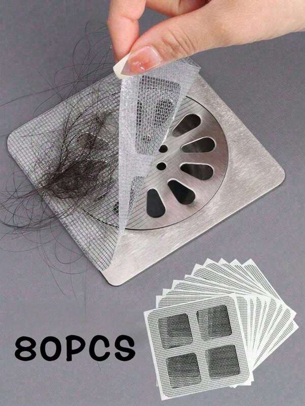80/50/30/10/3PCS Shower And Bathtub Hair Catcher, Insect Filter - Easy To Use, Disposable Sewer Hair Filter, Floor Sink Filter Sticker, Bathroom Tub Hair Filter Sticker, Bathroom Accessories, Disposable Sewer Drain Covers For Showers, Kitchen Sinks, And Laundry Rooms, Household, Household Supplies (Wipe Dry Before Use To Prevent Peeling)