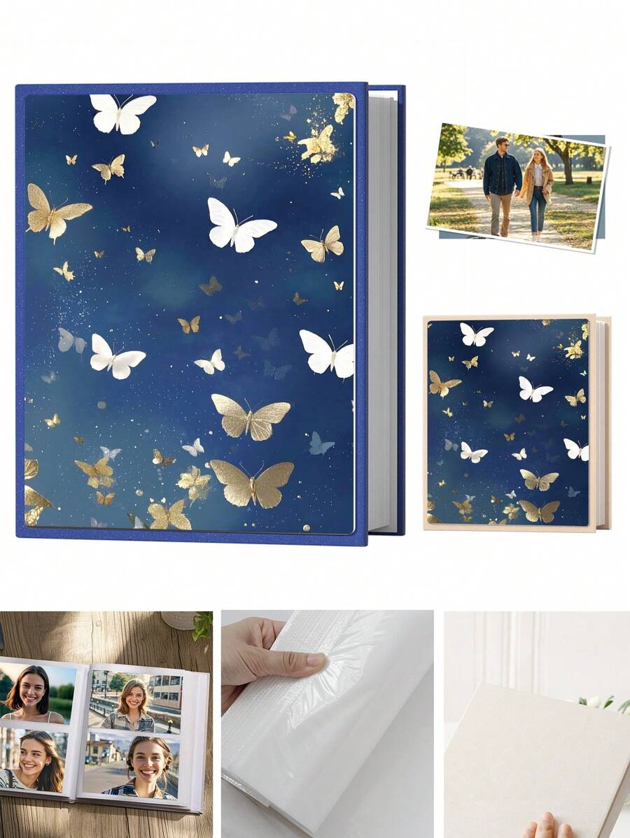 3-Inch Elegant Butterfly Theme Photo Album With 200 Pockets - Ideal For Storing Family Photos, Pictures And Tickets - Sturdy Rectangular Design - Perfect Valentine's Day And New Year Gift, Gift |Butterfly Pattern Design|Elegant Design, Butterfly Decor