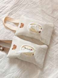 Portatissue auto di colore solido minimalista, porta carta igienica impermeabile, borsa appendibile per passeggino, design ricamato