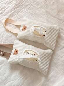 Minimalist Solid Color Car Tissue Box, Waterproof Tissue Paper Holder, Baby Stroller Tissue Hanging Bag, Embroidered Design