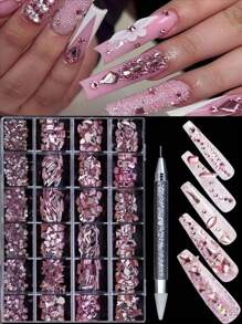 2026新款24格水晶水钻美甲套装 – 平底及异形宝石夏季设计 | 按压式美甲装饰套装 - 香檳色 - 查看 15