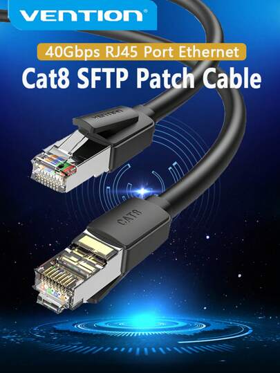 Cable de parche Ethernet Cat.8 SFTP de VENTION, 40 Gbps, conector RJ45, cable de red para juegos de 40 Gbps, PVC, cable negro para computadoras de escritorio, portátiles, cajas de televisión en red, enrutadores