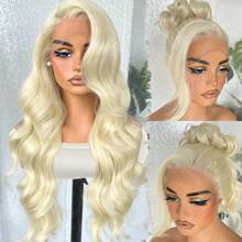 13x4 合成蕾丝前假发，金色波浪卷发蕾丝前假发，预先拔毛，无需胶水，女士款，26 英寸，#613，即插即用，新手友好