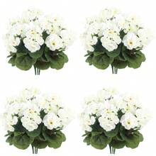 1/2/4pcs Artificial Shrubs Geraniums - Realistic Pink Flowers With Green Foliage For Indoor & Outdoor Decor, Perfect For Garden, Porch, Patio, Window Box, And Hanging Planter, Garden Decor , Maintenancefree Plants, Artificial Outdoor Flowers Shrubs