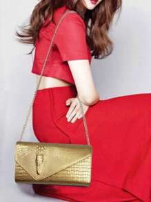 Luxury PU Leather Crossbody Bag, Fashion Versatile Women's Tote Handbag, Crocodile Pattern Clutch Bag - Gold - View 3