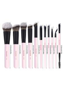 MAANGE 11pcs Professional Facial Makeup Brush Set With Paper Box ,2pcs Eyebrow Brush,2pcs Eyeliner Brush,Foundation Brush,Contour Brush,Blush Brush,Eyeshadow Brush,Nose Contour Brush ,Concealer Brush Makeup Brush With Soft Fiber For Powder,Liquid,Cream For Easy Carrying,Brush For Travel - 粉色 - 查看 10