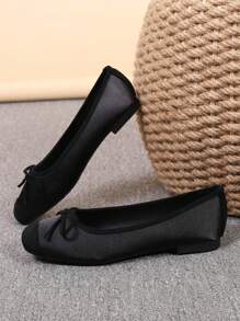 Women's Ballet Flats, Fashionable Square Toe Slip-On Soft Bottom Shoes, Versatile Flat Shoes, Black Flat Bowknot Loafers, Order One Size Up