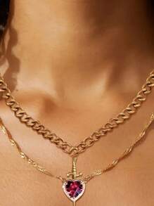 1 pièce, collier ras-de-cou couple épée de chasse en forme de cœur créatif. Pendentif cœur et épée. Couleurs or et argent. Bijoux romantiques pour la Saint-Valentin, le mariage. 2 accessoires de mode assortis