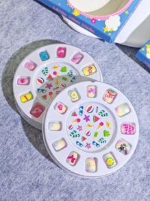 2 Box Of 24pcs Nails, Press On Nails, Cute Cartoon Fake Nails With Nail Stickers For Children, Waterproof Nail Stickers, Colored Nail Stickers, Party Toys, Birthday Gifts.