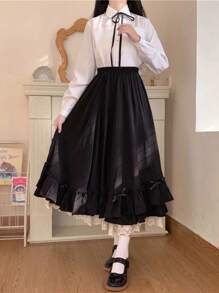 1pc Vintage Floral Lace Lolita High Waist Skirt, Preppy Aesthetic For Pairing With Shirts/T-Shirts Halloween - 彩色 - 查看 4