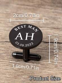 2/4件組 男士個性化刻字首字母不鏽鋼袖扣，可客製日期字母，婚禮生日伴郎禮物，父親節禮物 - 風格A - 查看 2