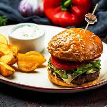 100/50pcs Hamburger Pattern Bamboo Toothpicks, Cocktail Picks, Appetizer Picks, 4.7 Inch Bamboo Cocktail Picks, Fruit Picks, Elegant Breakfast Sandwich, Hamburger, Fruit & Party Event Toothpicks, Suitable For Hamburger, Fruit, Breakfast Sandwich, Party & Events, Charcoal Grill Accessories, Long Bamboo Toothpicks, 2025 Graduation Decor - Multicolor - View 8