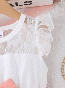 Girls Round Neck Cap Sleeve Elegant Lace & Gauze Dress, Comfortable Fabric, New Summer Collection - Pink - View 5