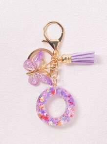 1pc A-Z English Letter Creative Keychain, Kids Backpack Accessories, Butterfly Letter Pendant Keychain For Girls, Bag Charm - Purple - View 19