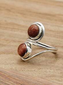 Red Sunstone 925 Sterling Silver Gemstone Adjustable Ring - 紅色太陽石 - 查看 4