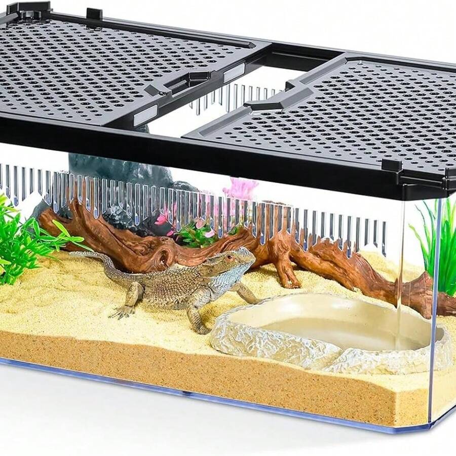 High-Transparency Reptile & Insect Enclosure Terrarium With Magnetic Door, Excellent Ventilation, Easy Cleaning, And Strong, Long-Lasting Build For Gecko, Tarantula, Hermit Crab (12x8.1x5.3 Inch)