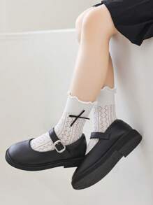 4 双小女孩蝴蝶蕾丝边网眼袜，轻便夏季、春季/秋季，适合 2-3 岁/3-8 岁/8-12 岁 - 黑與白 - 查看 4