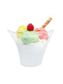 25pcs Transparent Creative Mousse Dish, Plastic Dessert/Ice Cream Plate, Reusable Disposable Food Container Tray With Dessert Spoon