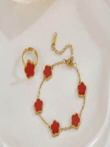 2pcs/Set Stainless Steel 5-Petal Flower Bracelet & Ring Set, Elegant Design For Everyday Wear - Five-leaf Flower - View 2