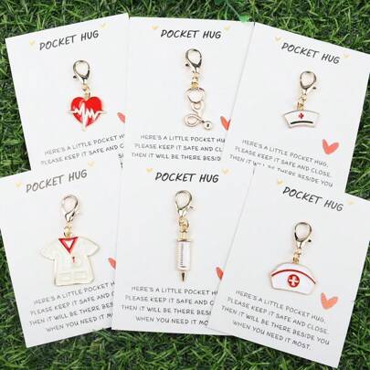 Set de 6/7 piezas de llavero de aleación con gorro de enfermera clásico, termómetro, pastilla, máscara, latido del corazón, traje de enfermera y gota de aceite, perfecto para regalos del Día de la Enfermera