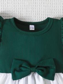 女婴夏季盖袖拼布印花连衣裙，婴幼儿女童服装