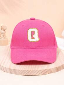 1pc Girl Letter 26 Printed Baseball Cap, Deep Pink, Sun-Protection, Suitable For School Activities And Holiday Gifts, Spring/Summer - Hot Pink - View 55
