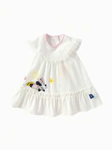 Balabala Baby Girls' Dress - White With Ruffles Soft & Comfortable Adorable Cartoon Print Dress - Perfect For Summer - Beige - View 4