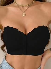 Front Button Seamless Underwear For Women, Detachable Transparent Shoulder Strap Anti-Slip Gather Push Up Invisible Backless Bra - Black - View 7