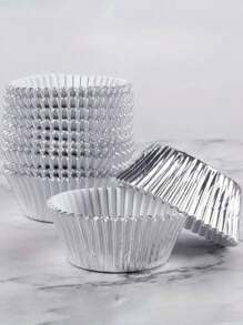 100pcs Aluminum Foil Cupcake Baking Cups - Oven Mini Cake Cup Holder,Baking Cups, Heat Resistant Paper Cups, Cupcake Liners For Baking, Disposable Creme Brulee Ramekins In 3 Colors, For Wedding, Birthday, Weekend, Party, Mother'S Day And Easter Kitchen Supply
