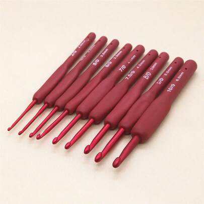 9pcs/Set Red Crochet Hooks Needle Silicone Handle Aluminum Crochet Needle Set DIY Knitting Needles For Sweater Weave Sewing Knitting Tool