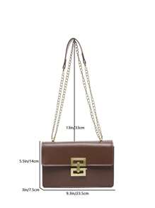 Fashion New Square Bag Plain Color Versatile Chain Shoulder Bag For Women - Brown - View 3