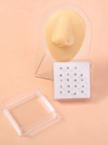 Nooxian 20 件/套经典水晶水钻白钻鼻钉套装 - 銀色 - 查看 2