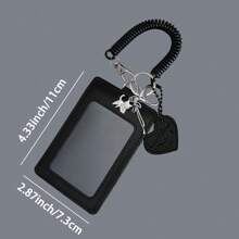 Black Leather Wristlet Keychain With Wallet, Car Key Chain With Key Ring, Anti-Lost Ring And Card Holder,School Supplies,Back To School - Multicolor - View 2