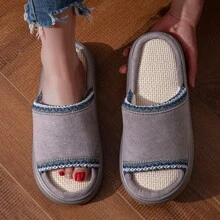 女士亚麻拖鞋，透气防滑厚款情侣亚麻拖鞋，休闲家居露趾拖鞋，春夏