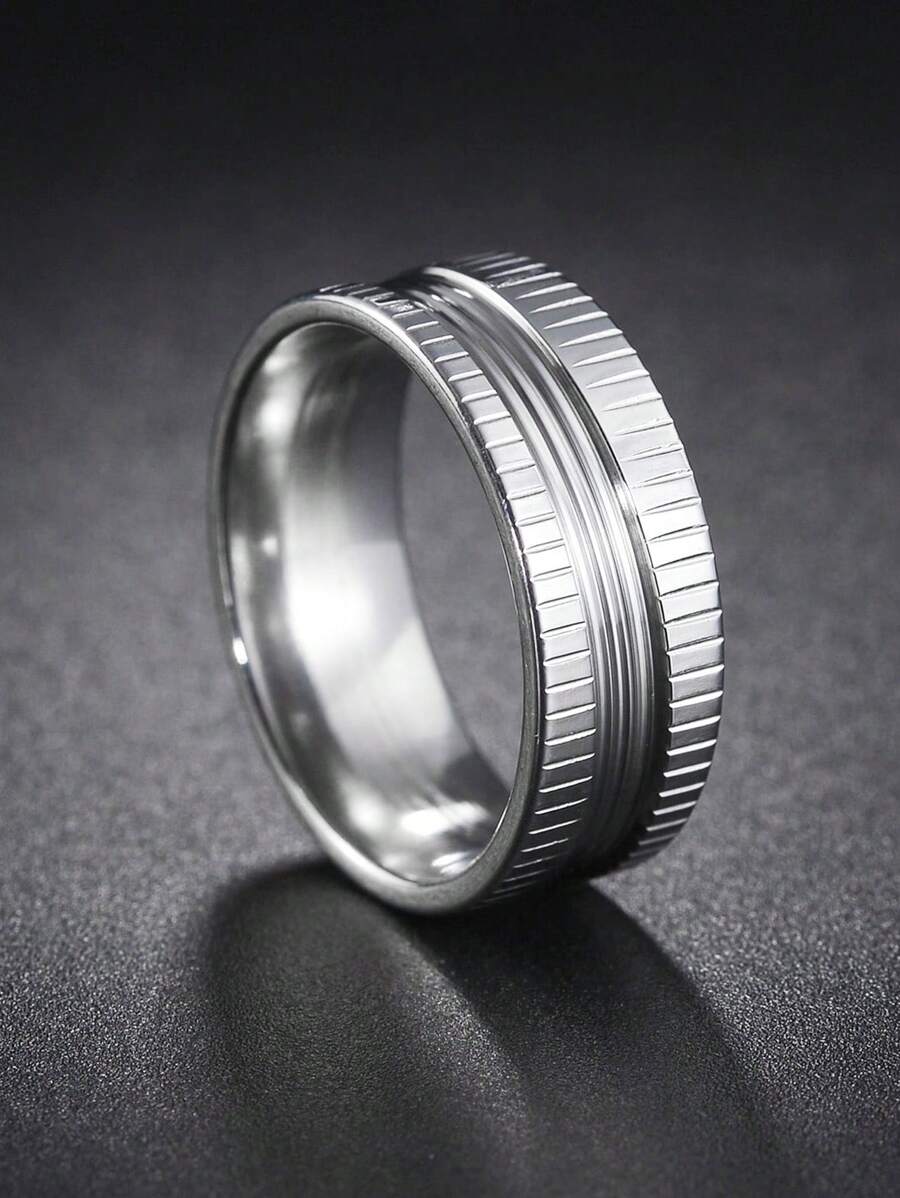 1pc Men's Stainless Steel Gear Design Ring, Suitable For Everyday Wear - Silver - View 1