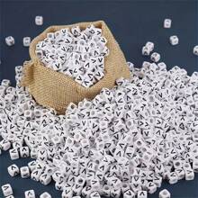 100/1000pcs/Pack White Background Black Letter Beads, 6mm Acrylic Square English Letter Beads, DIY Jewelry Making Supplies, Decorative Accessories | Overflowing Beads | Durable Bead Material For Jewelry Making