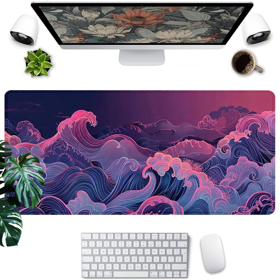 1pc Waves Mouse Pad Aesthetics Art Desk Mat Extended Large Mousepad With Stitched Edge Non-Slip Rubber Base For Home Office Decor Desk Pad 35.4x15.7 Inch Gifts For Men Women Friends Back To School