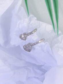 1pc Elegant Rhinestone Double Heart Minimalist Design Ear Cuff, Suitable For Daily, Party And Event Wear - Silver - View 1
