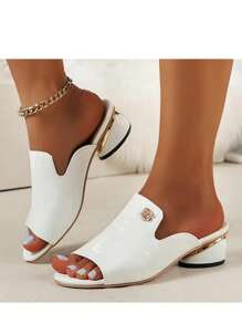 Crocodile Pattern Chunky Heel Sandals - Fashion Open Toe Dress Pumps - Stylish Slip On Heels For Women - White - View 6