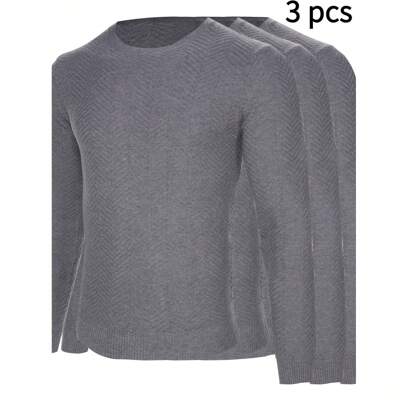 Men's 3 Pack Breathable Premium Waffle Stripe Long Sleeve Crew Neck Shirts