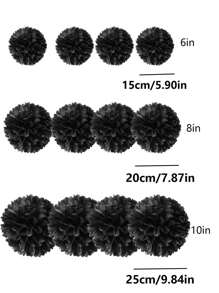 5pcs Black Tissue Paper Pom Poms, Black Paper Lanterns,Paper Flowers, New Year, Birthday, Graduation, Single Lady, Wedding, Bridal Shower Party Decoration,Birthday Party Background Decor Flowers, DIY Hanging Decor