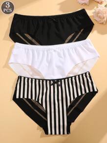 3pcs/Set Women Lace Patchwork Seamless Simple & Comfy Bikini Panties - Multicolor - View 1