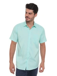 Rand paul Men's Slim Fit Short Sleeve Plain Dress Shirt With Pocket - màu xanh lá - Xem 6