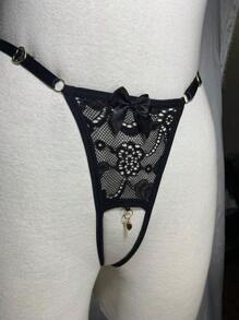 Thong Panties Pendant In Opening Panties In Women's Thongs Sexy Lace Lingerie Sensual Intimate Fashion - 黑色 - 查看 1