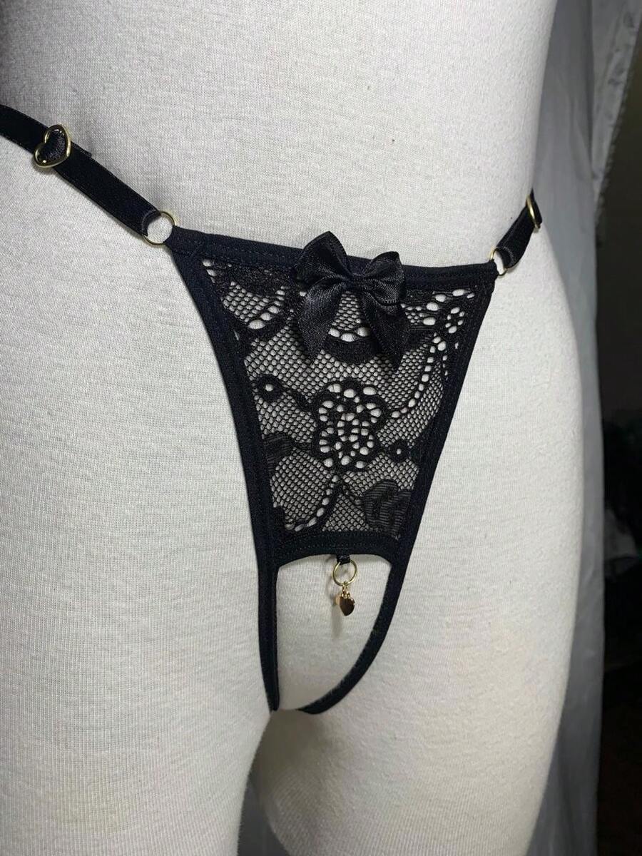Thong Panties Pendant In Opening Panties In Women's Thongs Sexy Lace Lingerie Sensual Intimate Fashion - 黑色 - 查看 1