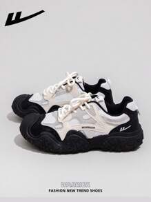 1 Pair WARRIOR Women's Low-Top Hiking Shoes, Skateboard Sneakers, Casual Outdoor Flat Shoes, Summer Breathable Slip-On Shoes, Versatile Lightweight Skateboard-Inspired Athletic Shoes, Fashion & Comfortable Canvas Sneakers, Thick-Soled Canvas Sport Shoes, Street Style Athletic Shoes, Low-Top Lightweight Soft-Soled Sports Shoes - Beige Black - View 3