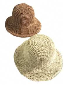 1pc Fashion Rainbow Stripe Straw Bucket Hat, For Outdoor Travel, Women Summer Breathable Sun Protection, Beach Gift Accessory