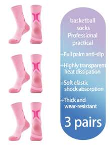 3 Pairs Of Mixed Color Basketball Socks, Men's TowelBottom Socks,Compression Soccer Running Outdoor - Multicolor - View 14