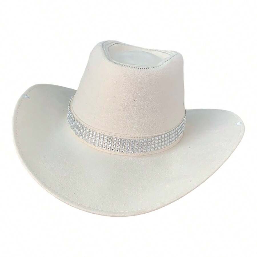 Custom Suede Cowboy Hat With Shiny Band - Off - View 1
