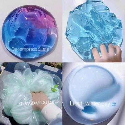Blue Crystal Slime, Transparent Seawater Blue Large Soft Squeezy Stress Relief & Fresh Green Haze Sea Slime Pale Blue Play Dough